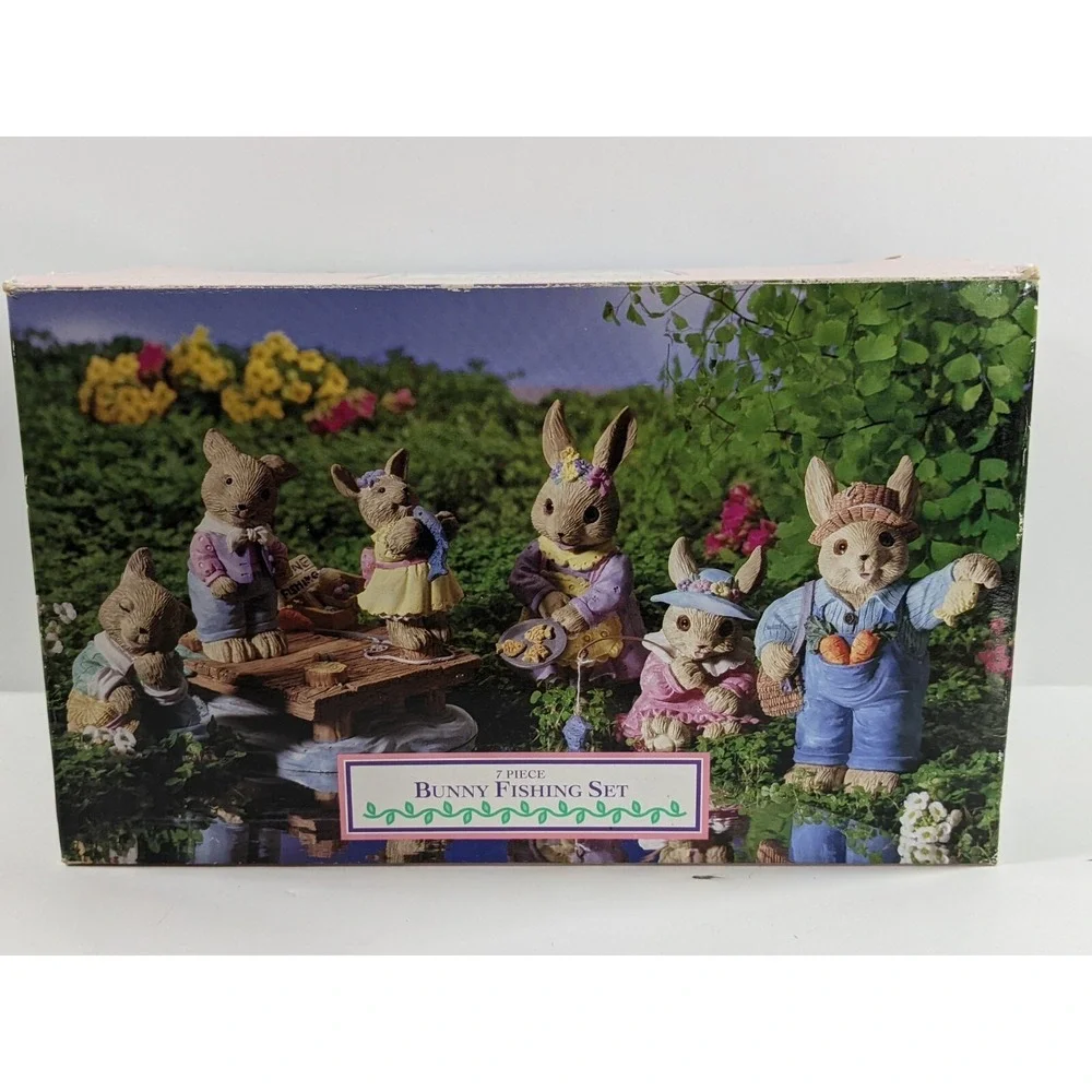 Mervyn's 7 Pc Bunny Fishing Set Collection Easter‎ Vtg Original Box RARE  1995